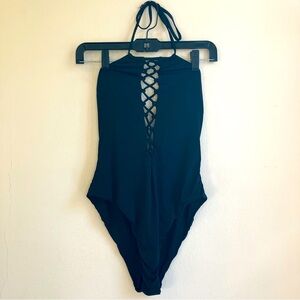 Radio Fiji Black Lace Up Halter Swimsuit size Medium. Never worn.
